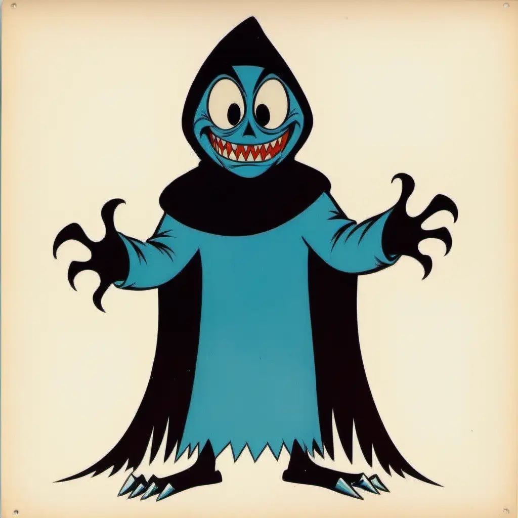 cartoon hooded figure, 1960's, hanna barbera cartoon, horror monster