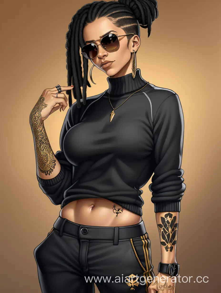 Stylish-Latin-Woman-with-Athletic-Build-and-Golden-Tattoos