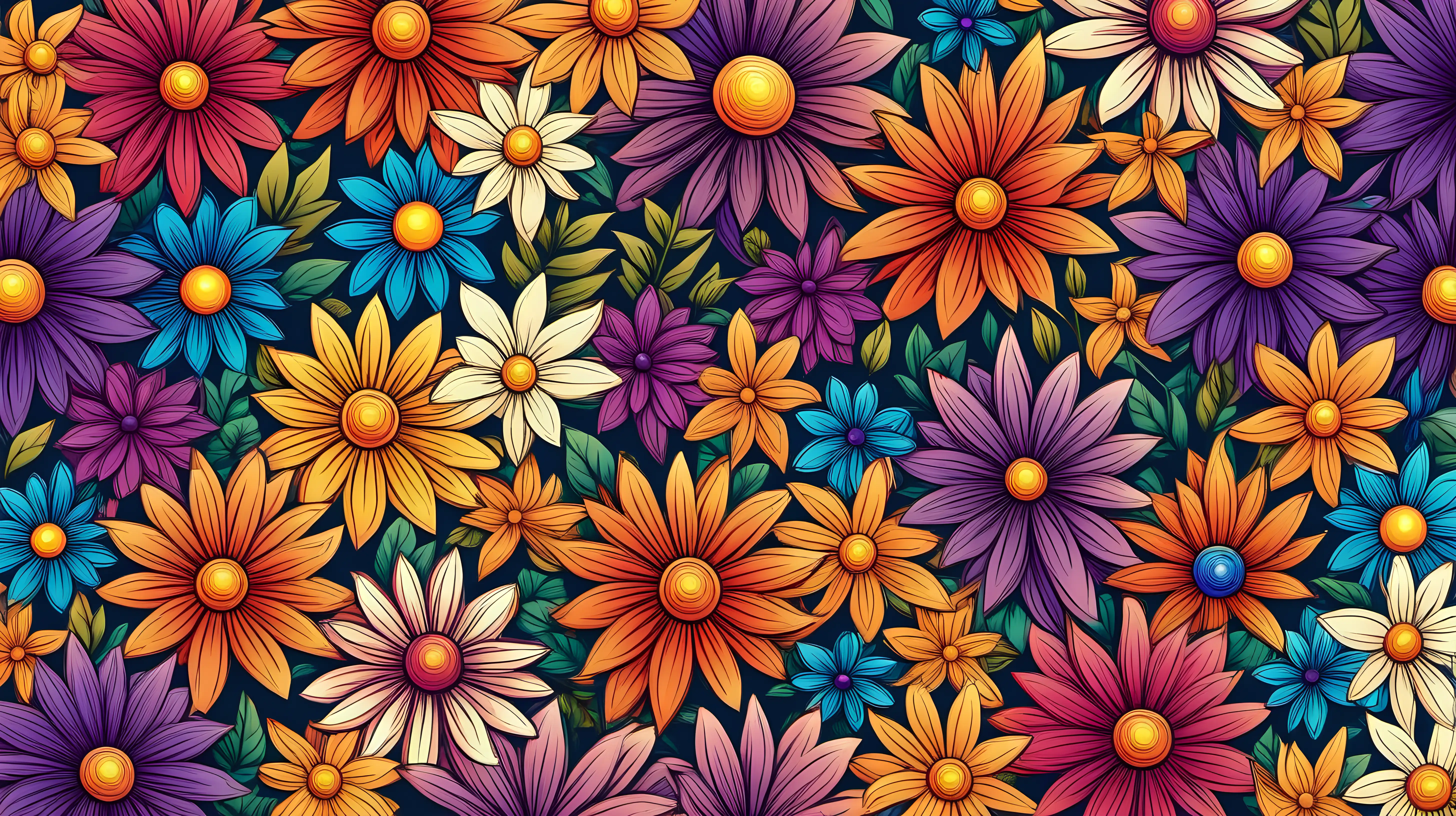 Create an colourful floral pattern image of annual flowers 