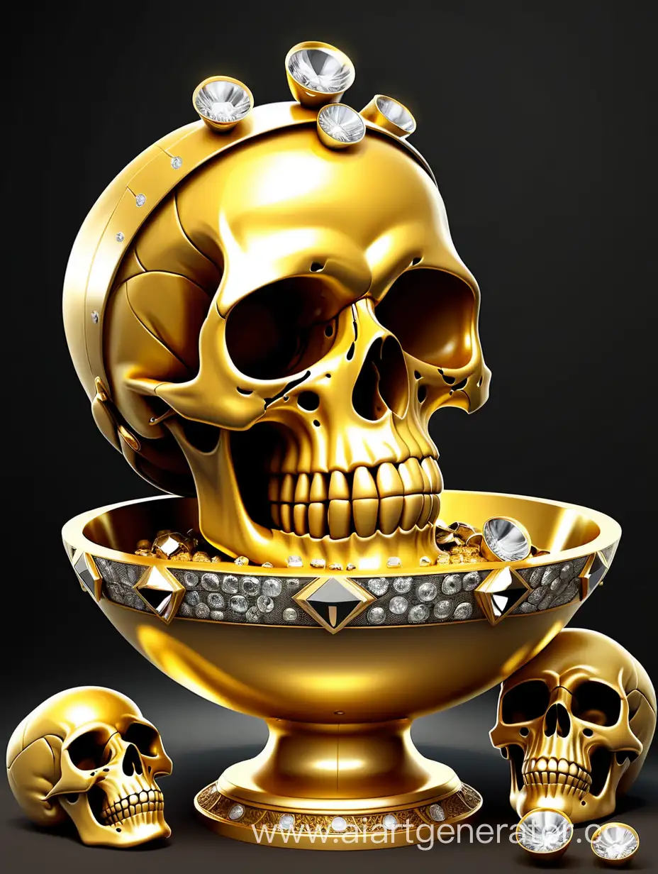 Золотая чаша и череп с бриллиантами