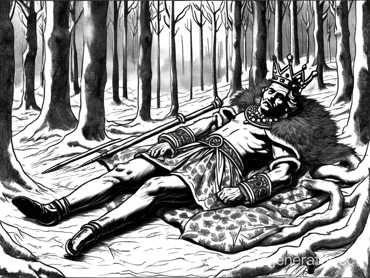 Lonely-King-Pierced-by-Spear-in-Festive-Forest-Scene