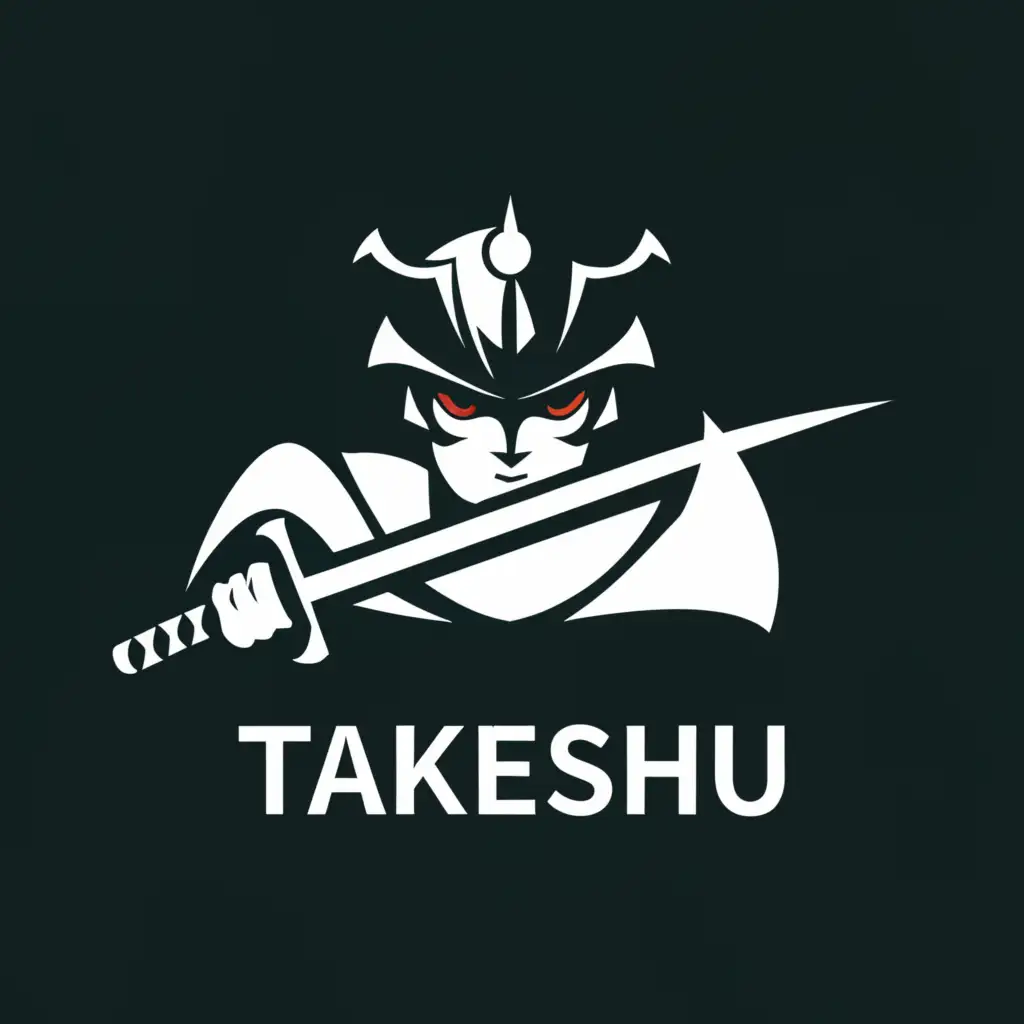 a logo design,with the text "Takeshu", main symbol:Samurai,Moderate,clear background