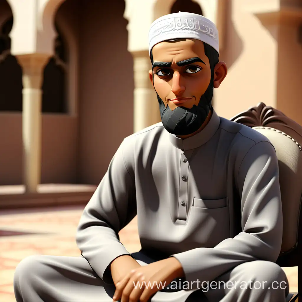 Contemplative-Muslim-Man-Seated-Thoughtfully-on-a-Chair