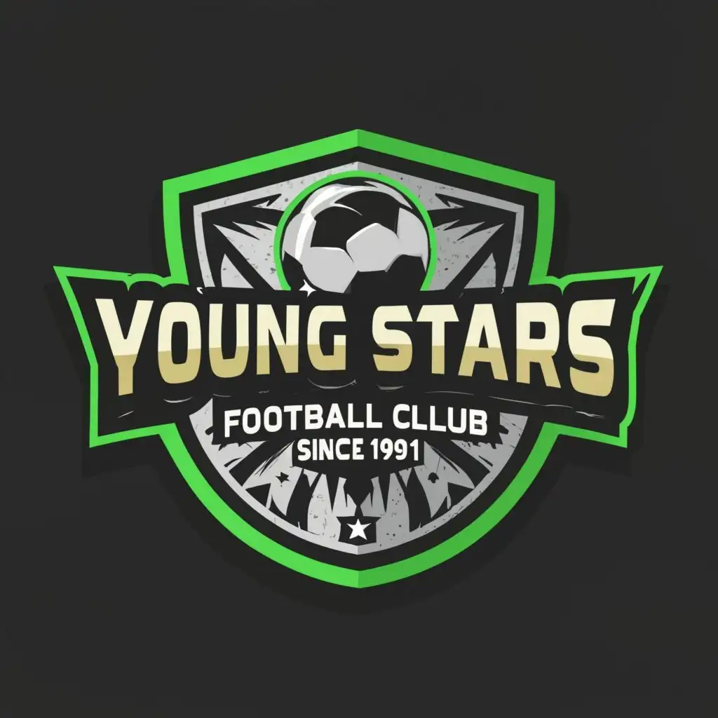 logo, Company Description: Football Club

Company Colors: Green and Black 
Extra Features: Add any feature related to company description, with the text "Young Stars Football Club
Since 1991", typography, be used in Sports Fitness industry