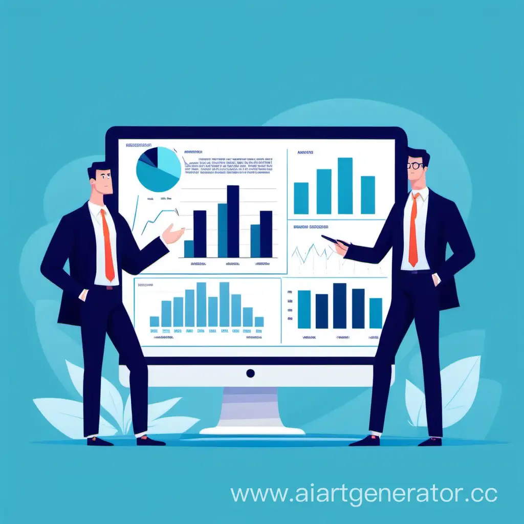 Modern Business Analytics Flat Vector Illustration. Businessmen, Analysts Team Cartoon Characters. , Stock Market Statistics. E business, Financial Analysis