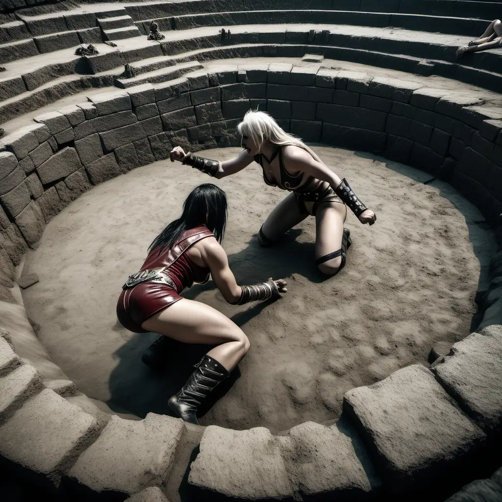female barbarians wrestling in  sunken pit 