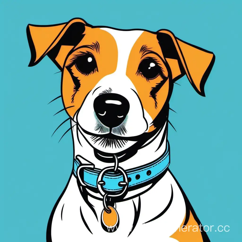  давай нарисуем собаку породы Джек Рассел в стильном ошейнике на нежном синем фоне в стиле поп арт