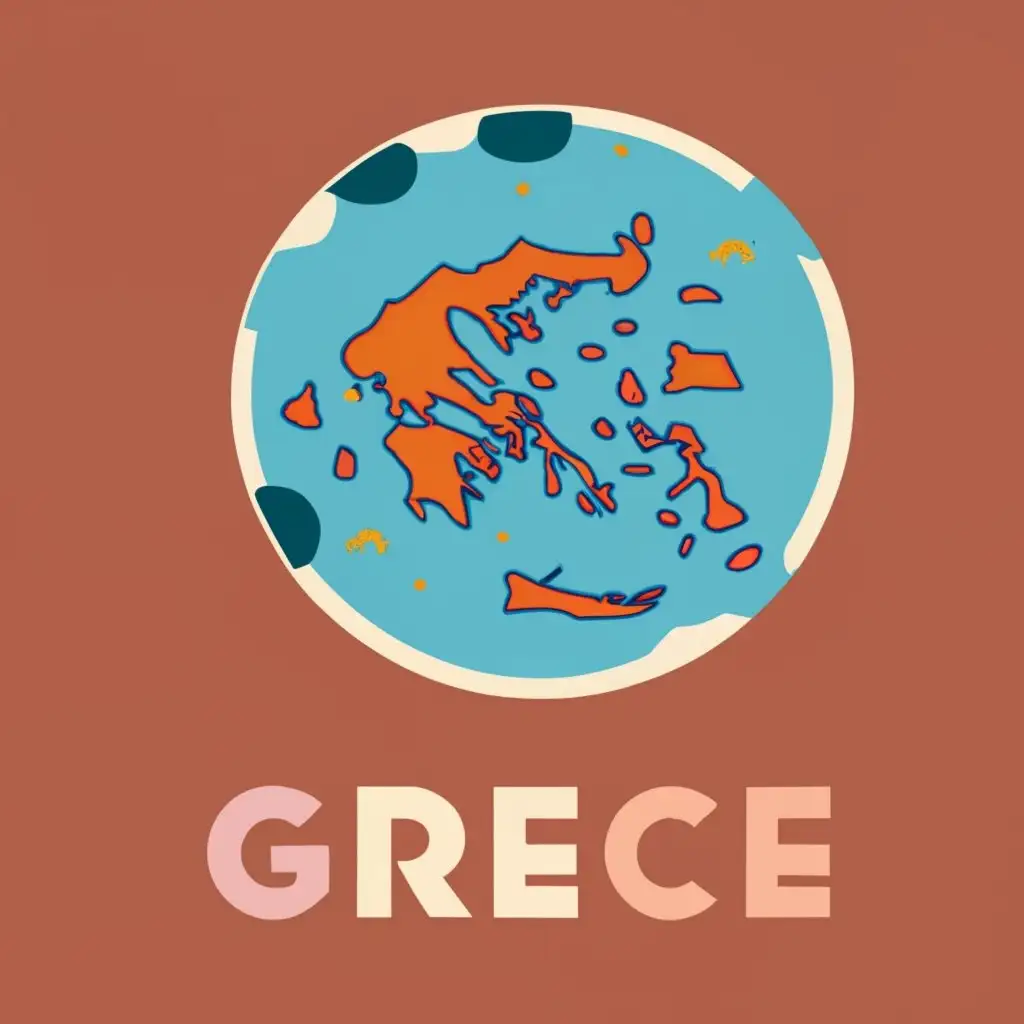 logo, Greece on a map that is in a PALETTE, with the text "Palette Travel", typography, be used in Travel industry