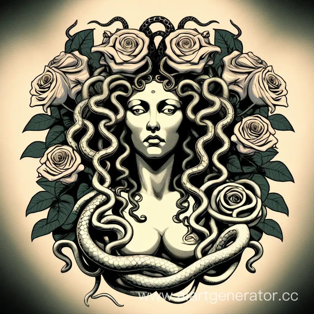 Medusa-Gorgon-Surrounded-by-Roses-A-Mythical-Fusion