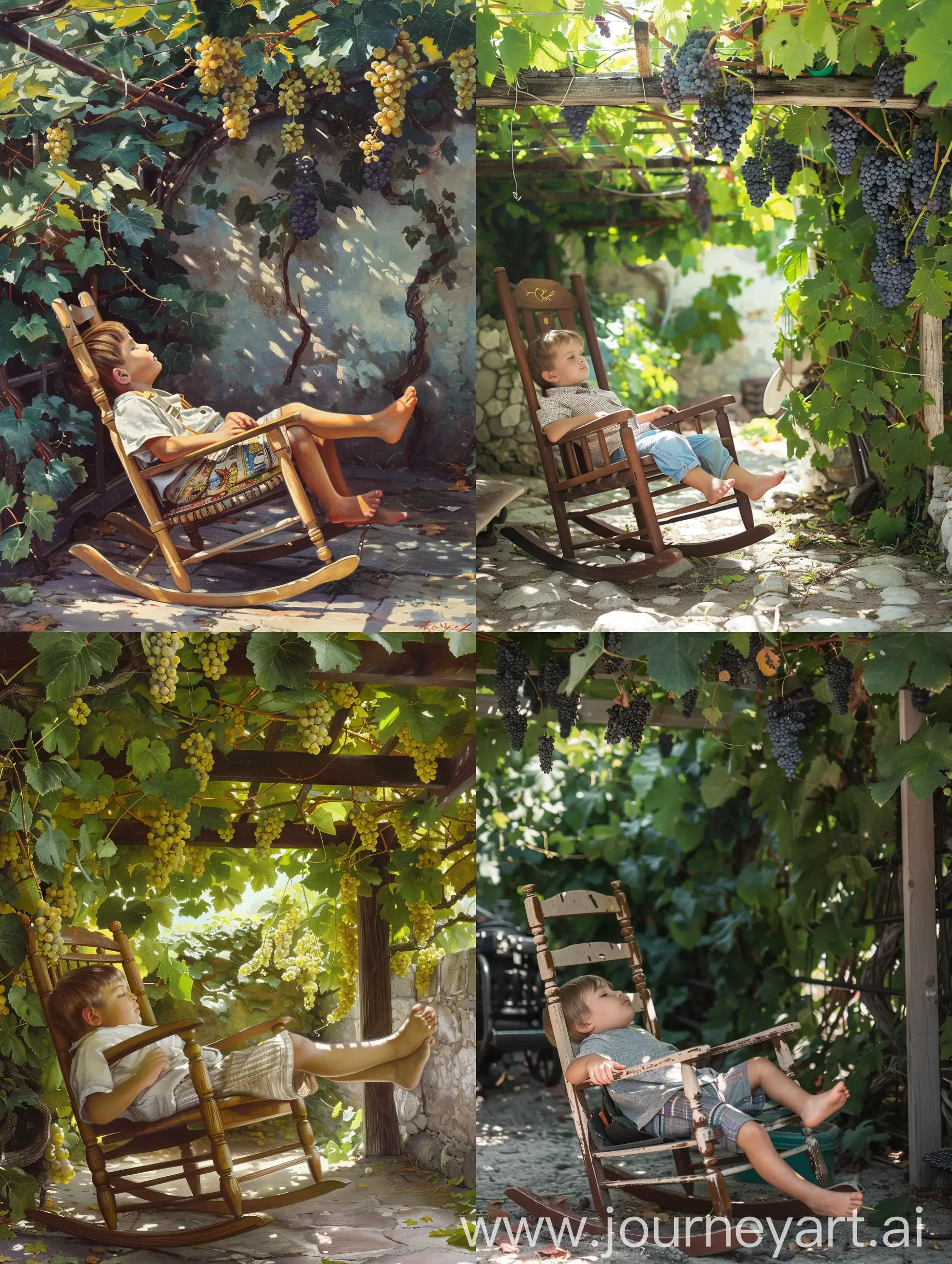 Child-Relaxing-on-Rocking-Chair-Under-Grape-Arbor