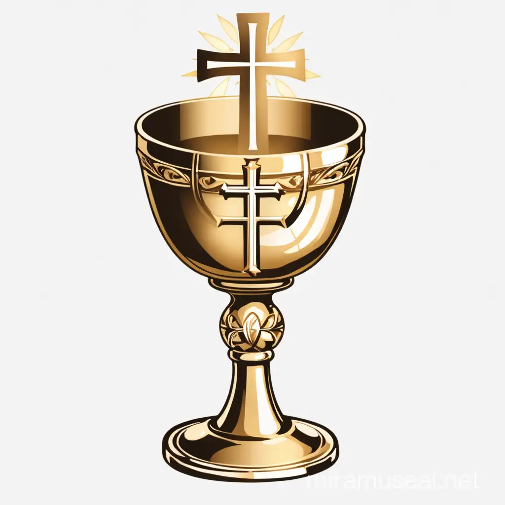 one gold chalice communion by itself, ihs, eucharist, transparent background