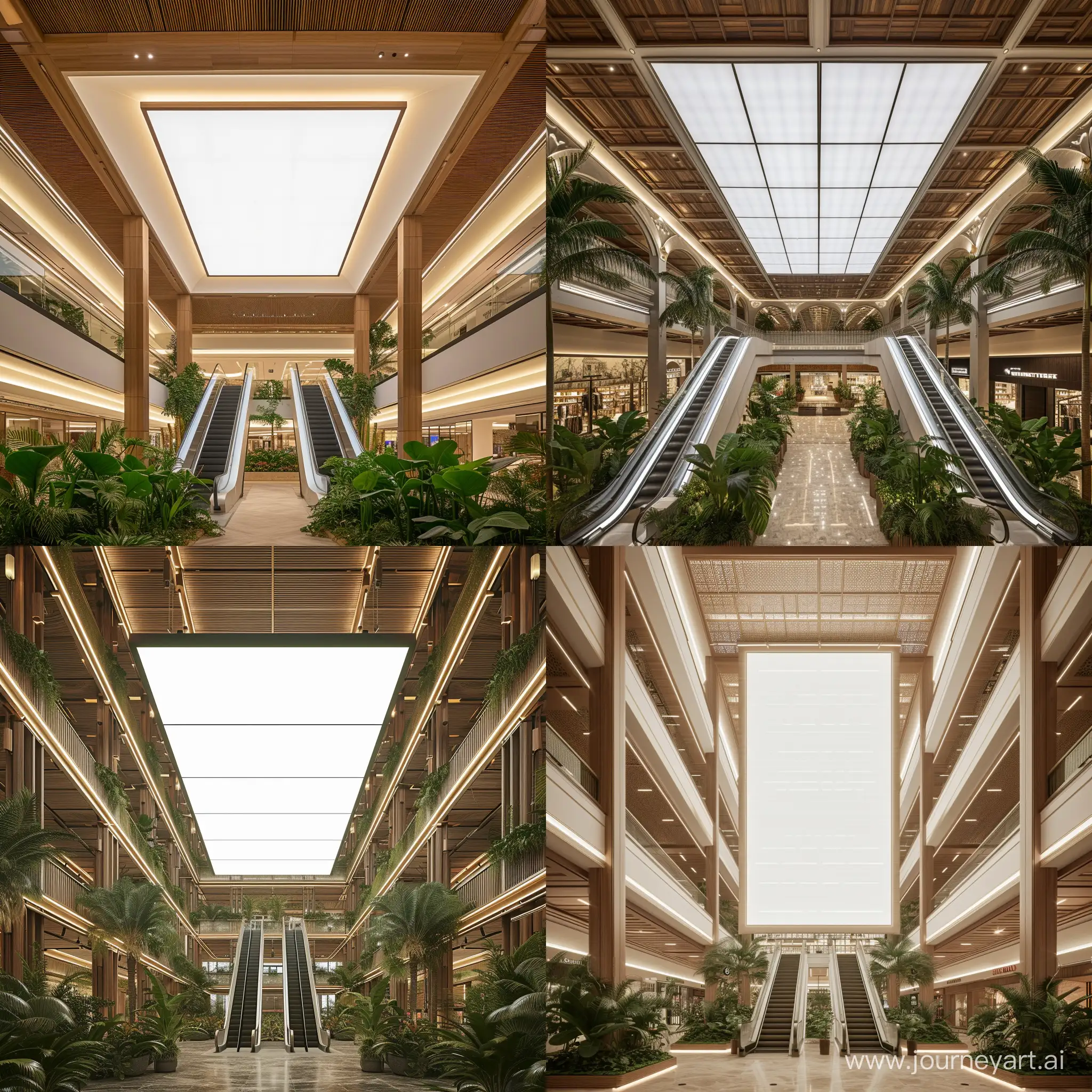 Tropical-Wood-Vaulted-Atrium-with-Escalators-in-3Story-Department-Store