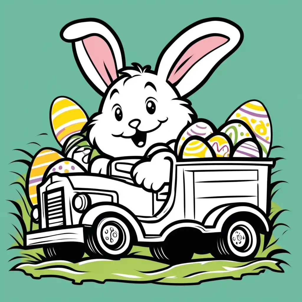 Joyful Easter Bunny Truck with Bold Outline