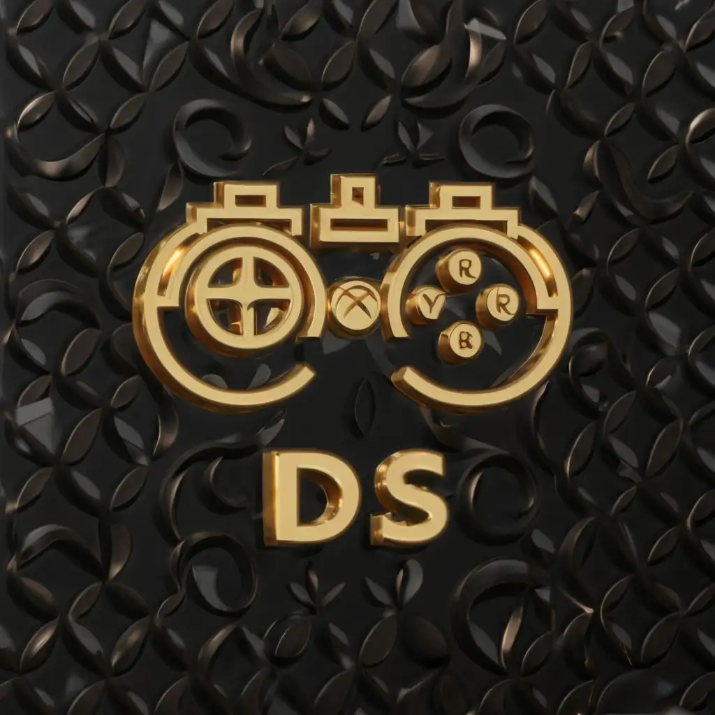 LOGO-Design-for-DS-IN-CURSIVE-3D-Filigree-Style-with-Xbox-Game-Controller-Symbolism-in-Dark-Brown-and-Gold-for-Technology-Industry