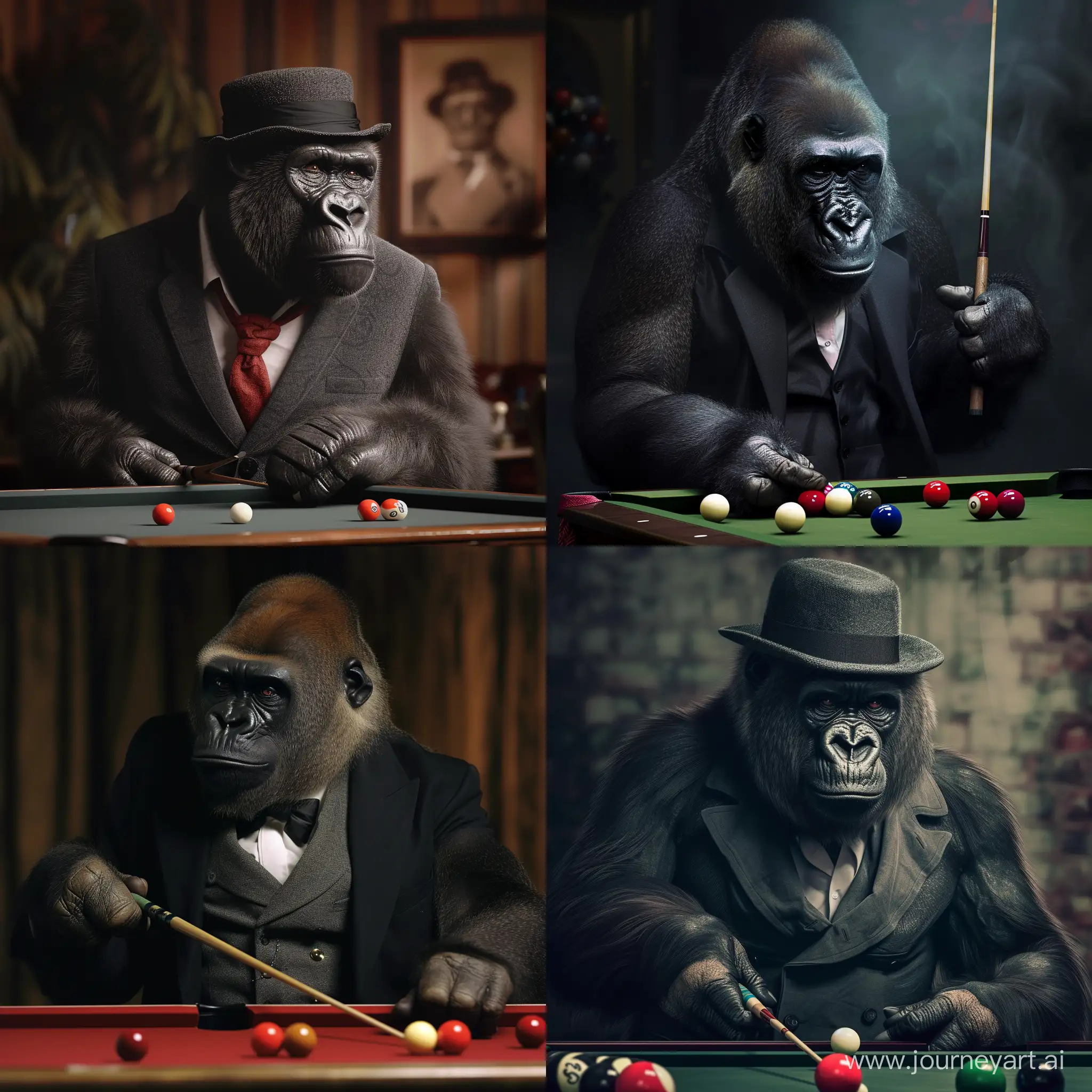 Savvy-Gorilla-Mafia-Boss-Engaged-in-Snooker-Game