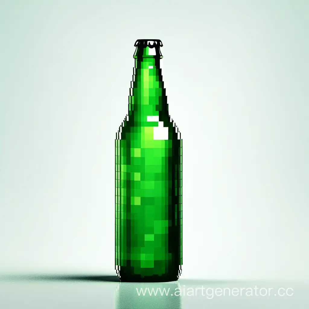 Зеленая бутылка Эля алкогольного напитка одна на белом фоне, пиксельная