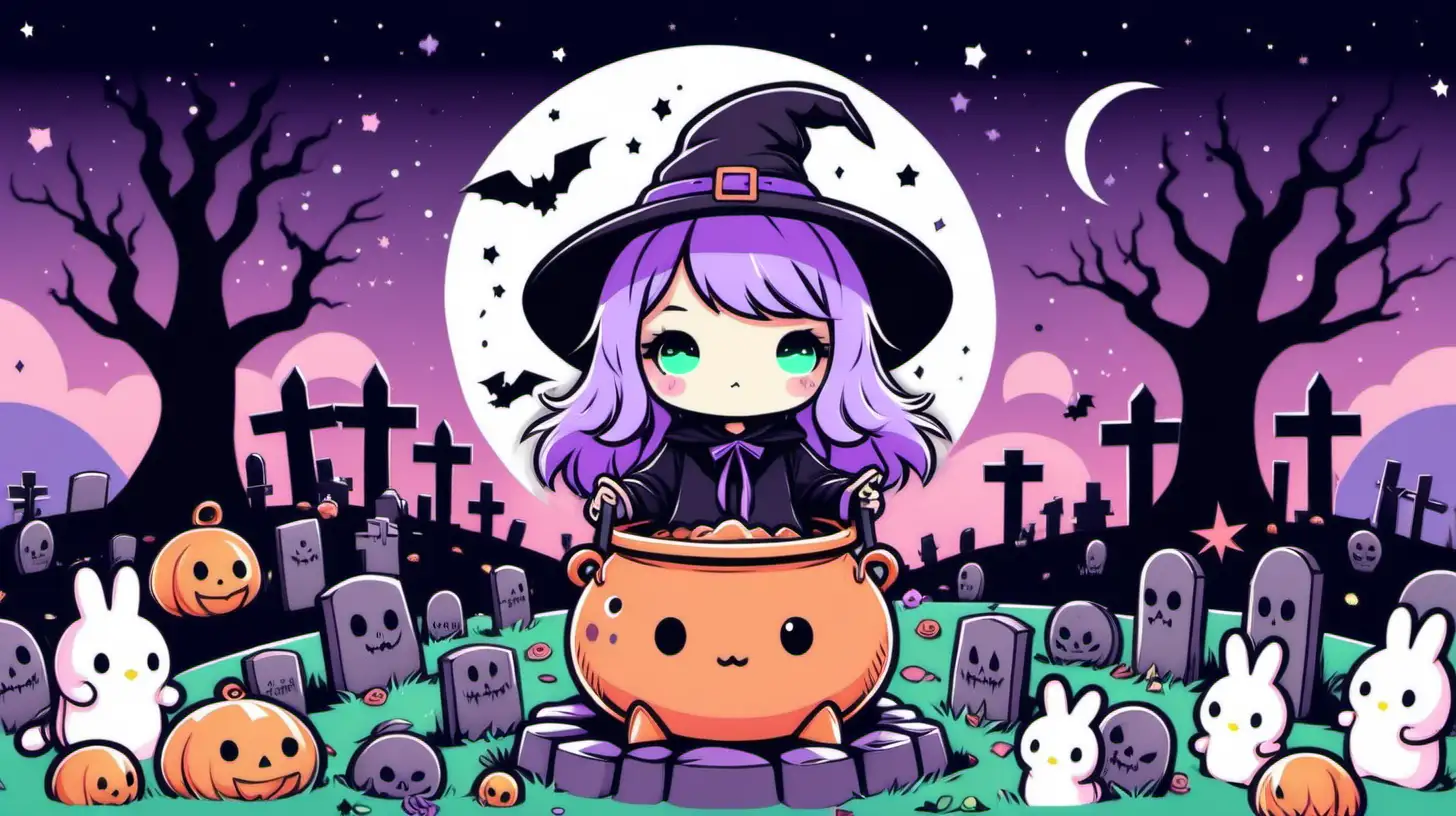 Charming Pastel Goth Witch Brews Magic Among Graves