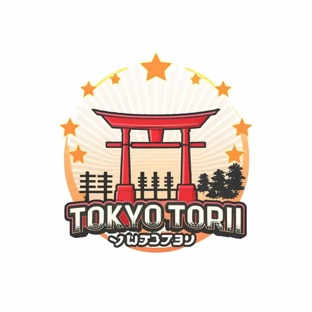 logo, white background, basketball, Torii from Japan, Japan, and stars, with the text "Tokyo Torii", typography, be used in Sports Fitness industry