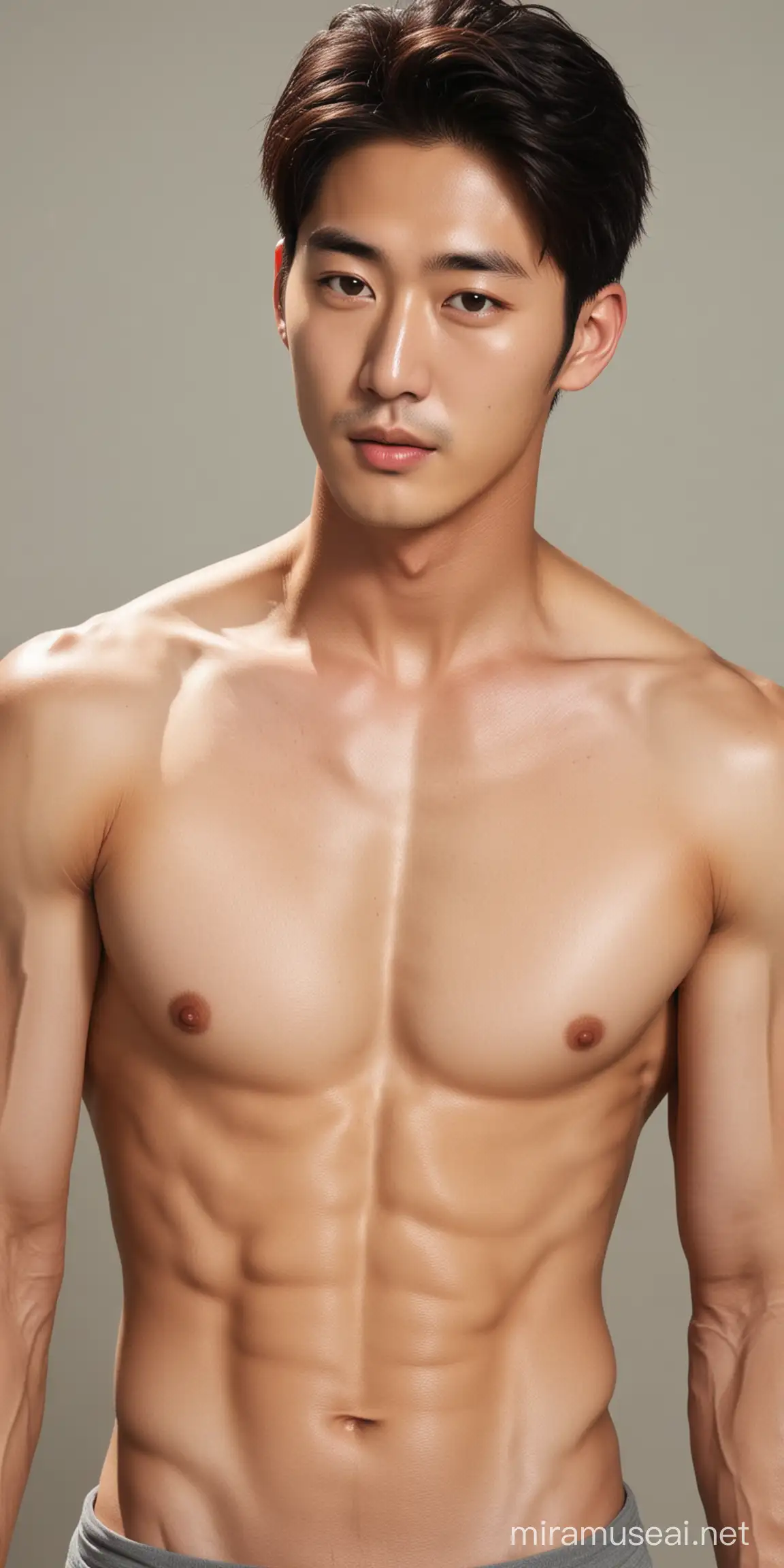 Beautiful Korean man, shirtless