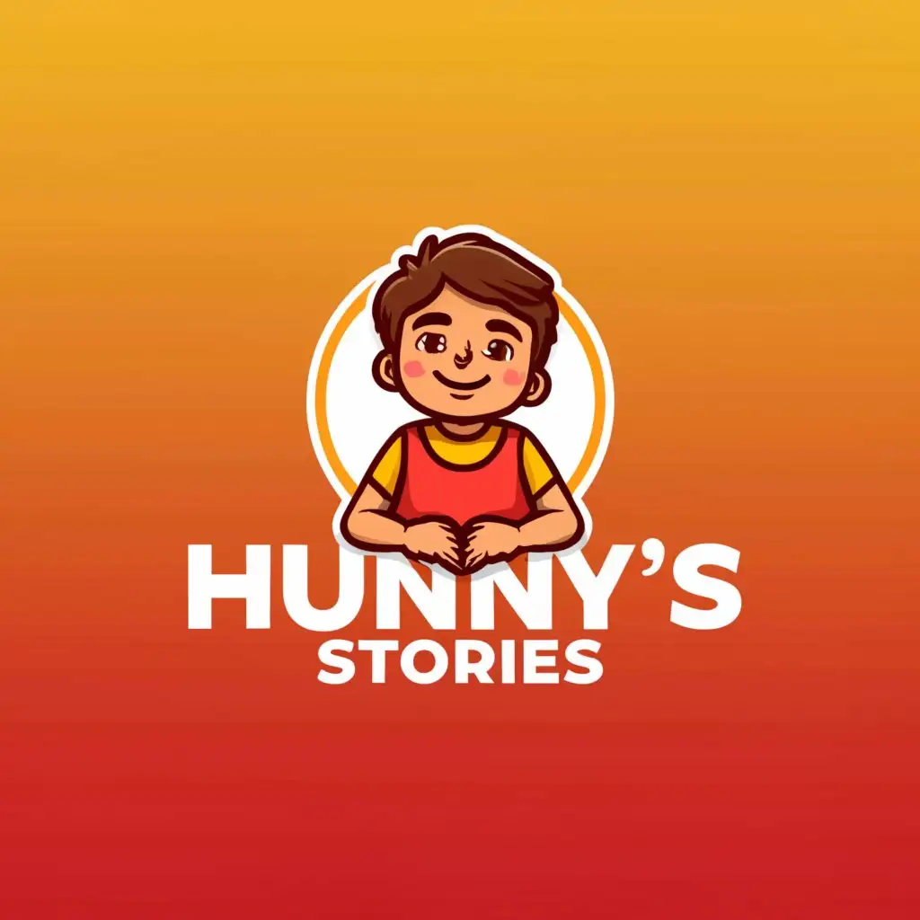 a logo design,with the text "HUNNY'S STORIES", main symbol:12 year kid,Moderate,clear background
