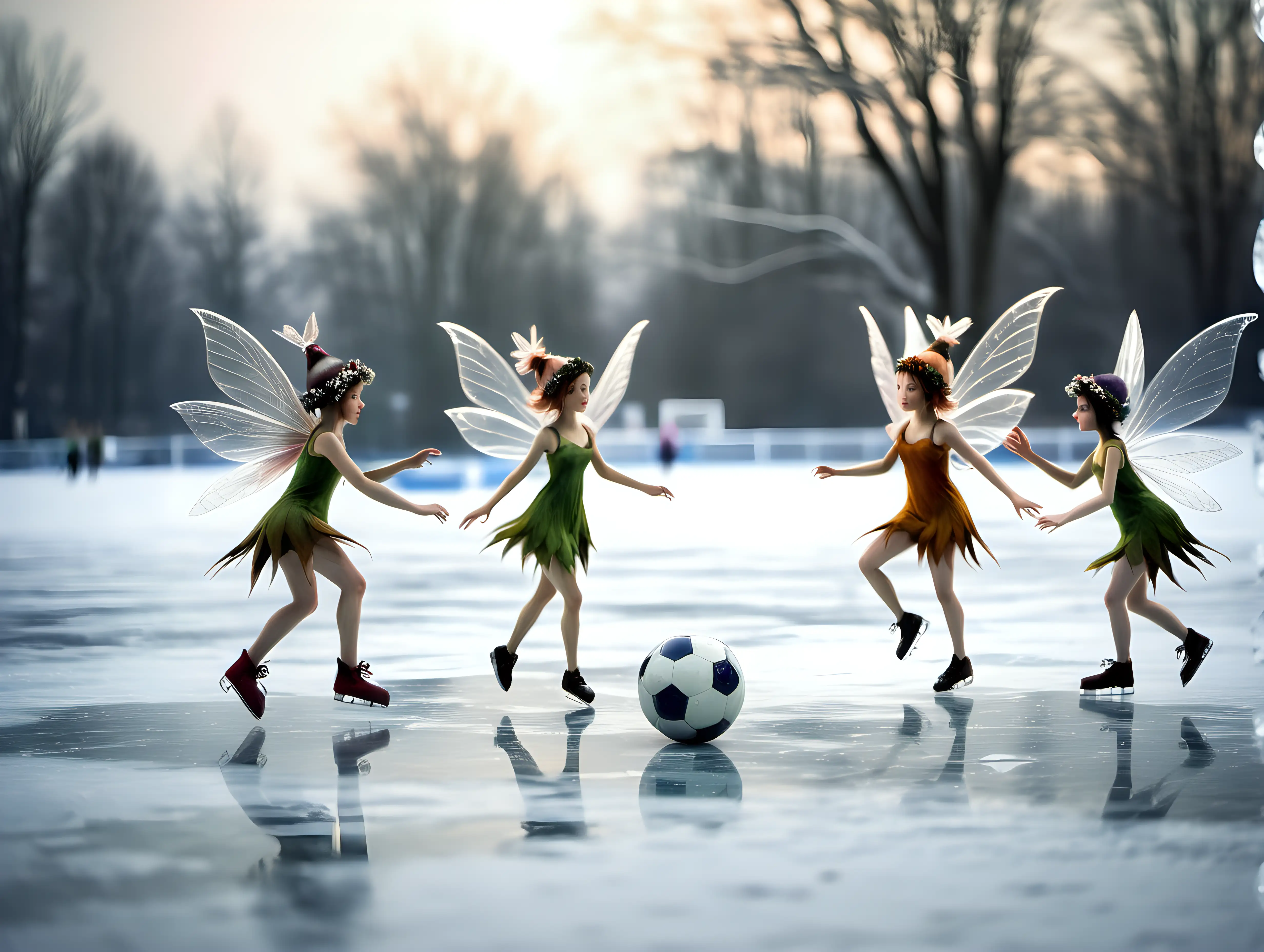 Enchanting Ice Football Match with Playful Fairies