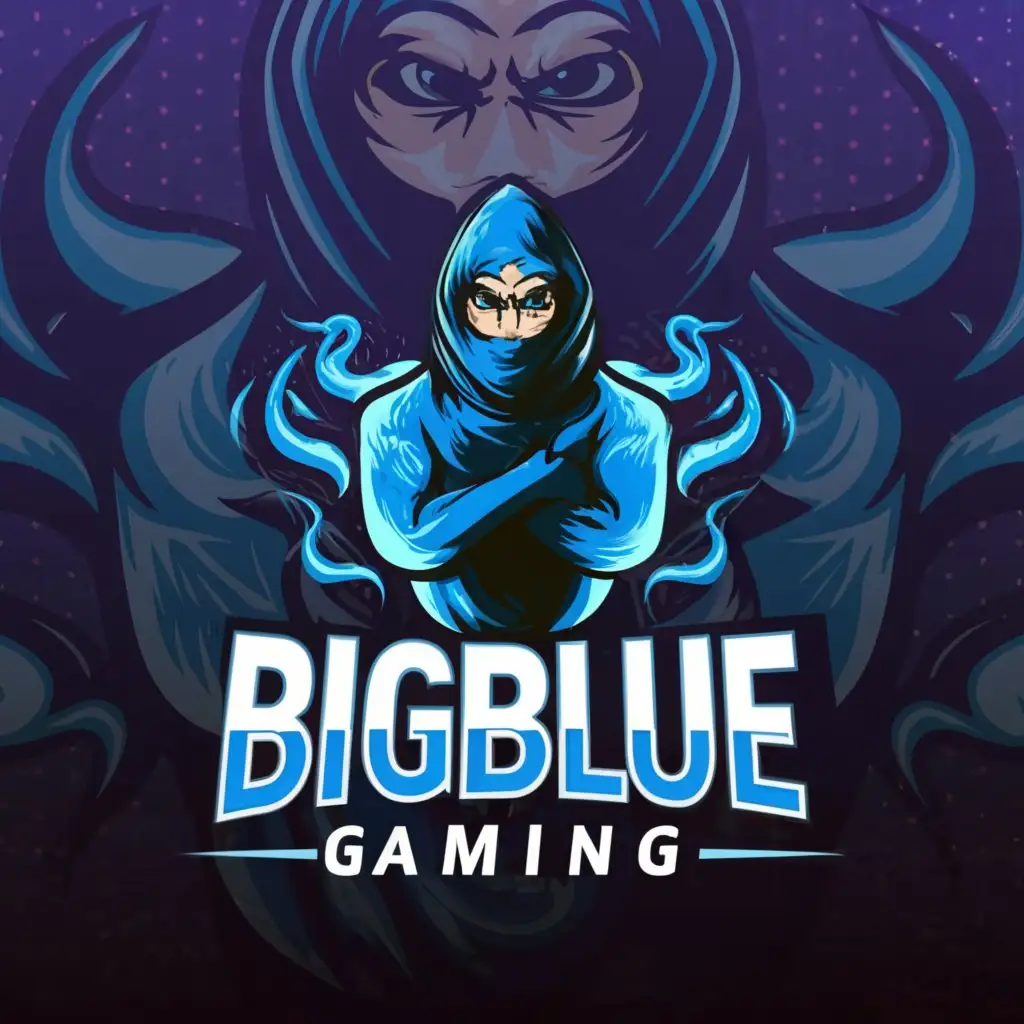 a logo design,with the text "BIGBLUE gaming", main symbol:NINJA, SMOKE, BLUE,,Moderate,clear background