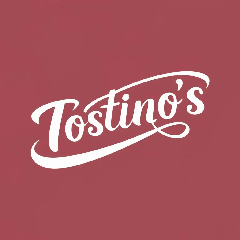 logo, Solid red elongated oval; cursive typography, with the text "Tostino's", typography, be used in Restaurant industry