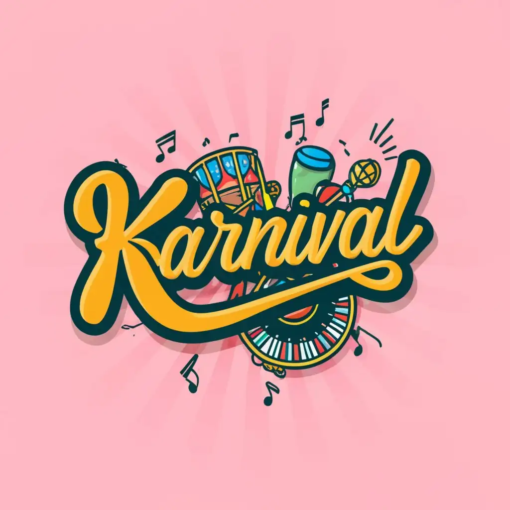 a logo design,with the text "karnival", main symbol:Caribbean, Brazilian, festival, music, drums, instruments, warm bright colors, microphone,Moderate,clear background