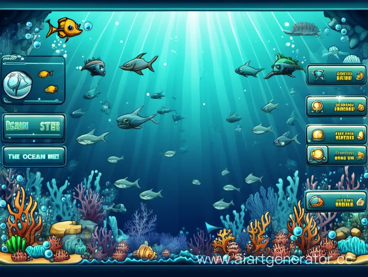 2d ocean shooter game main menu concept