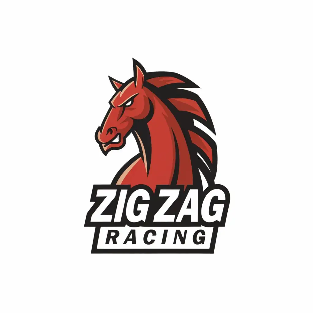 a logo design,with the text "Zig Zag Racing", main symbol:Angry Horse ready to race,Moderate,clear background