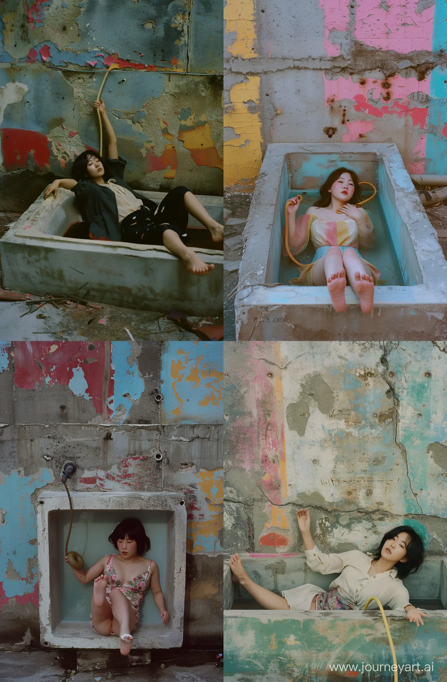 Korean-Woman-Playfully-Confesses-in-Colorful-Bathtub-Installation
