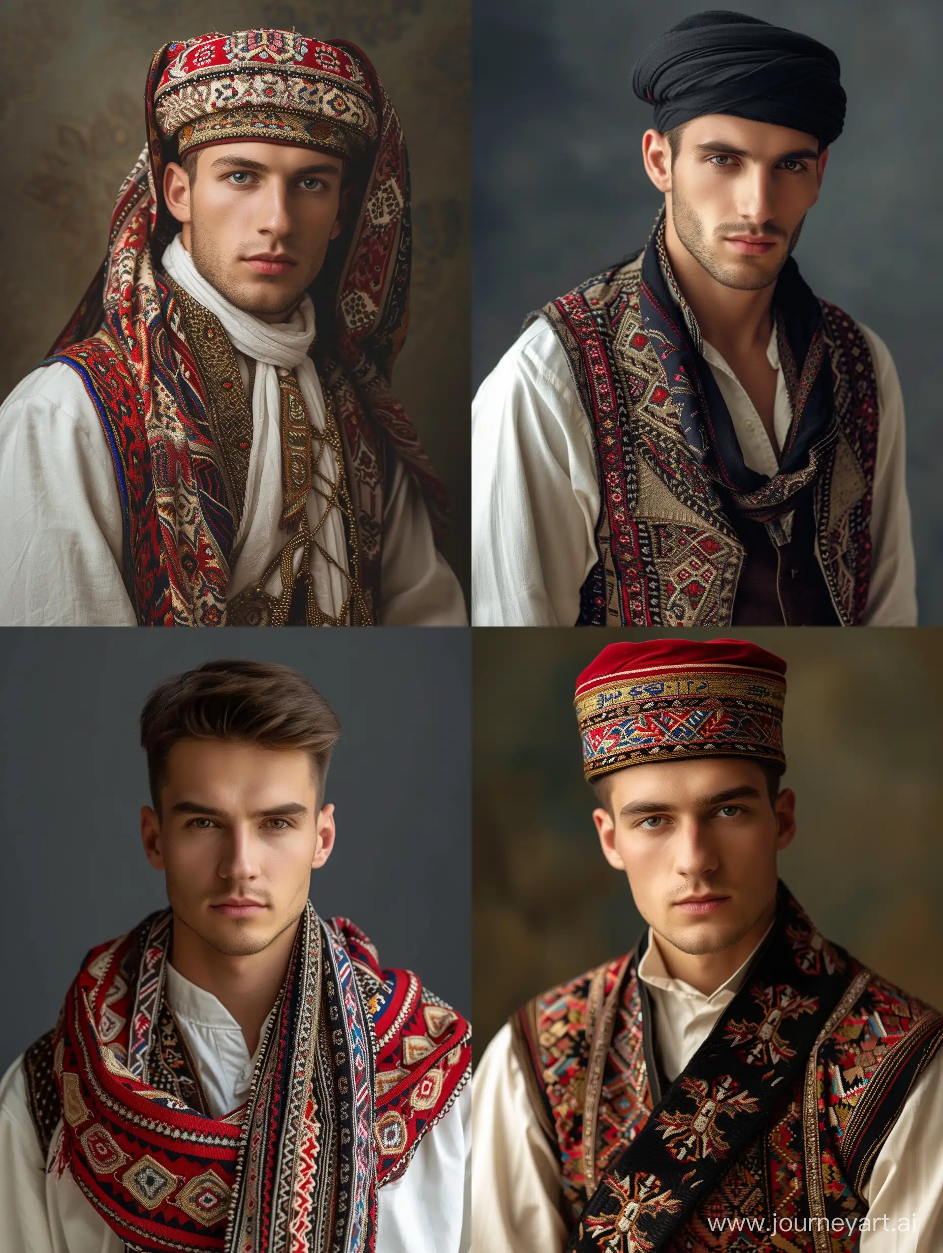 high-resolution, bosnischer mann hübsch jung traidtionelle kleidung, 4k realistisch