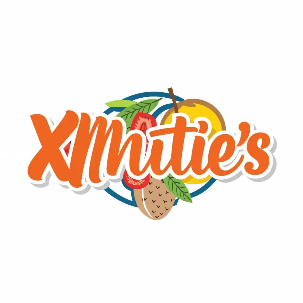 logo, fruit, with the text "Xmutie's", typography