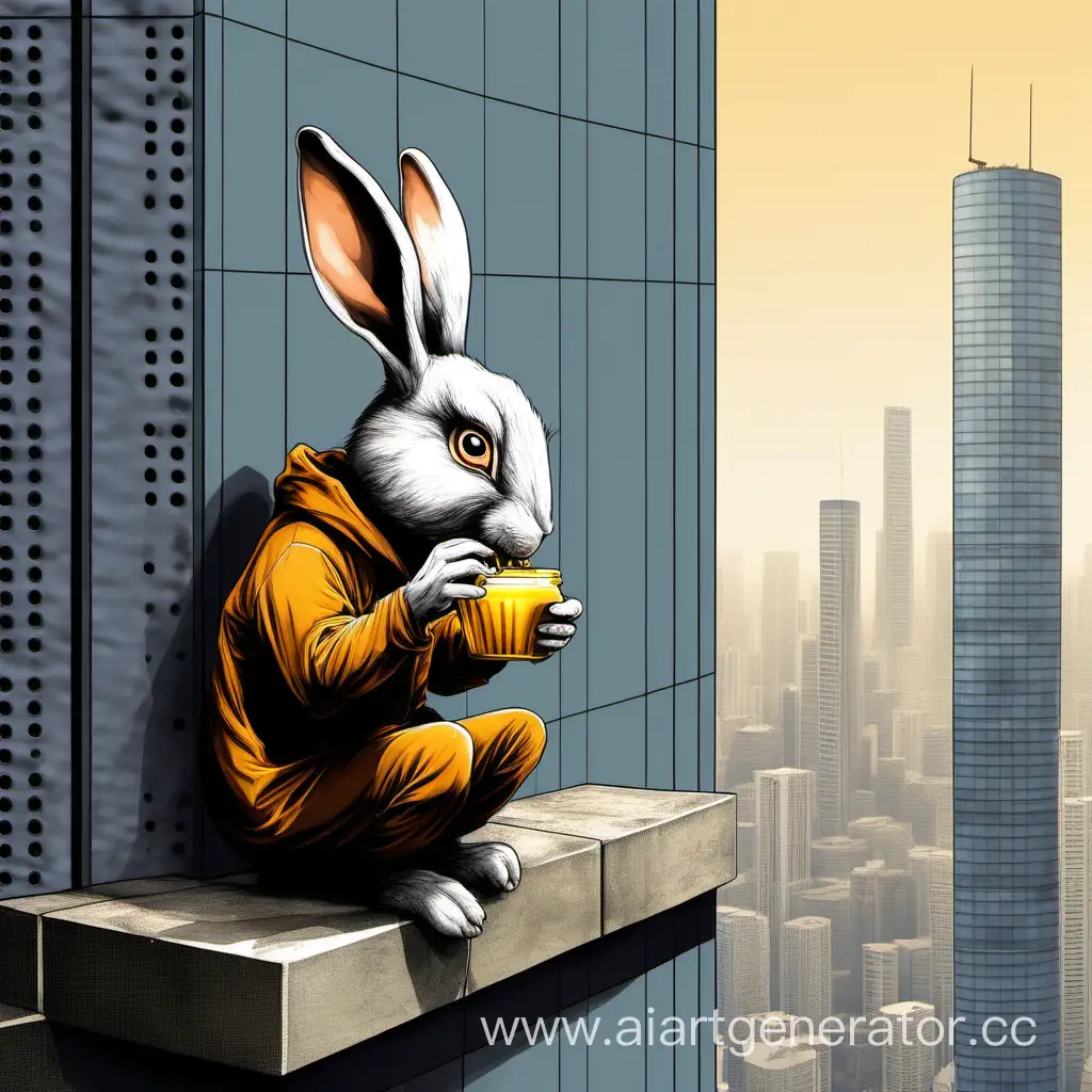 Curious-Rabbit-Enjoying-Honey-atop-300Story-Skyscraper