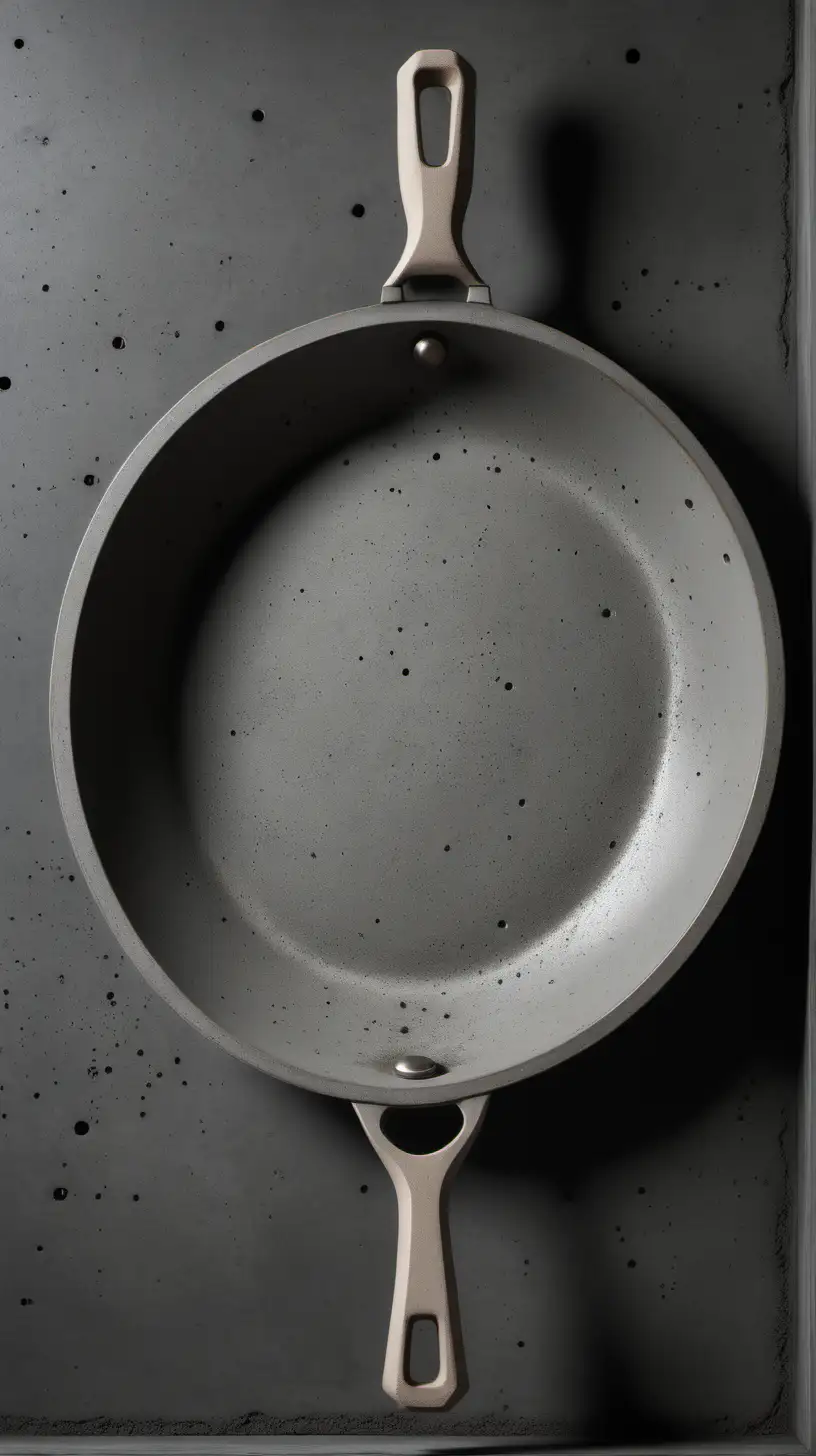 Brutalist Frying Pan, A frying pan made out of concrete in a Brutalist architectural style. 