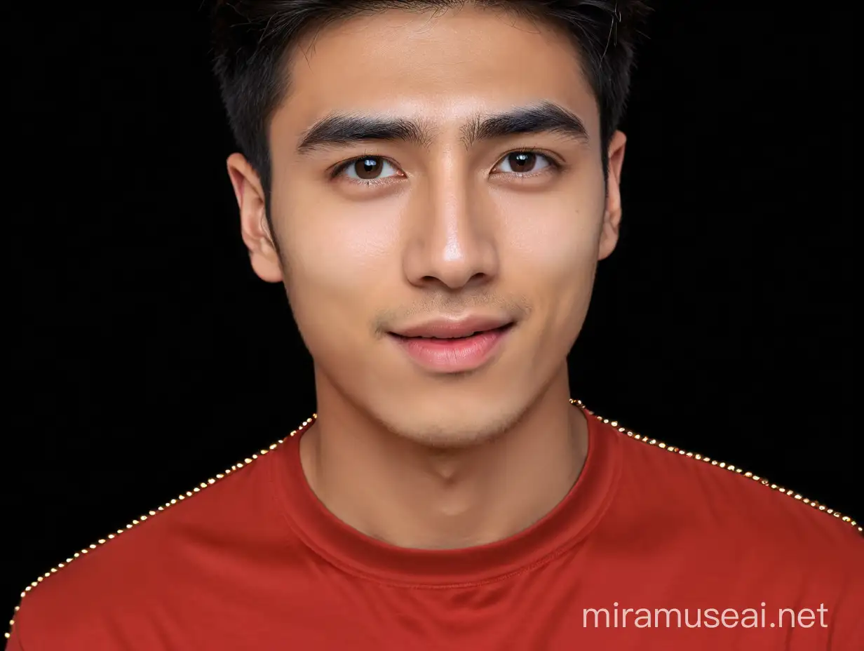 High Definition Portrait of a Young Man in Dark Red Shirt