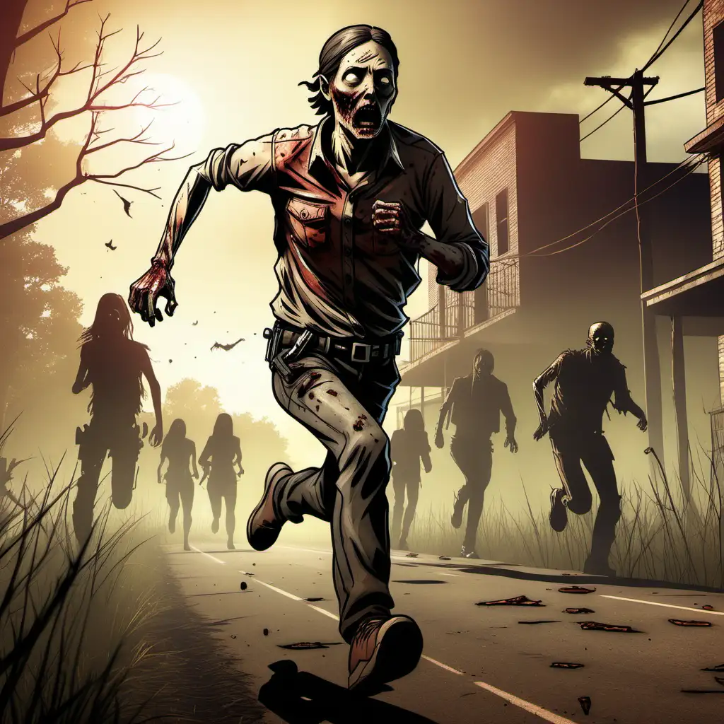 A stylized image of a running person, 'walking dead'-style, an icon for a post-apocalyptic game representing 'speed'