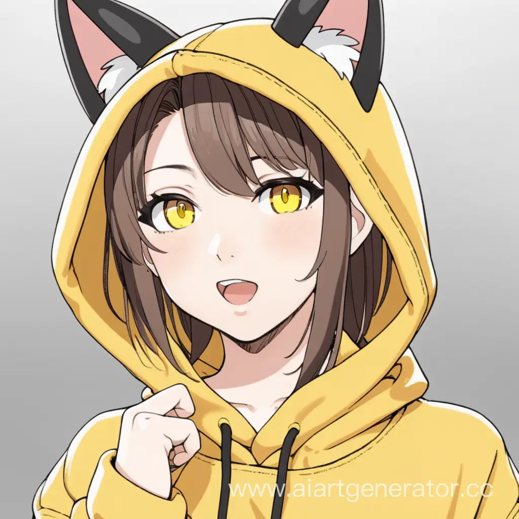 Women, 20, anime, wearing yellow hoodie (without anything inside hoodie), and wearing an cat ears