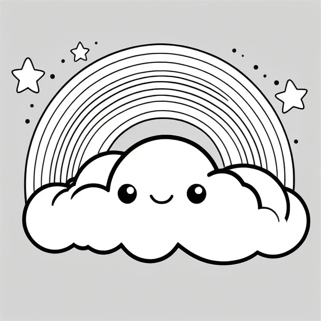 Adorable Rainbow and Cloud Coloring Page for Kids