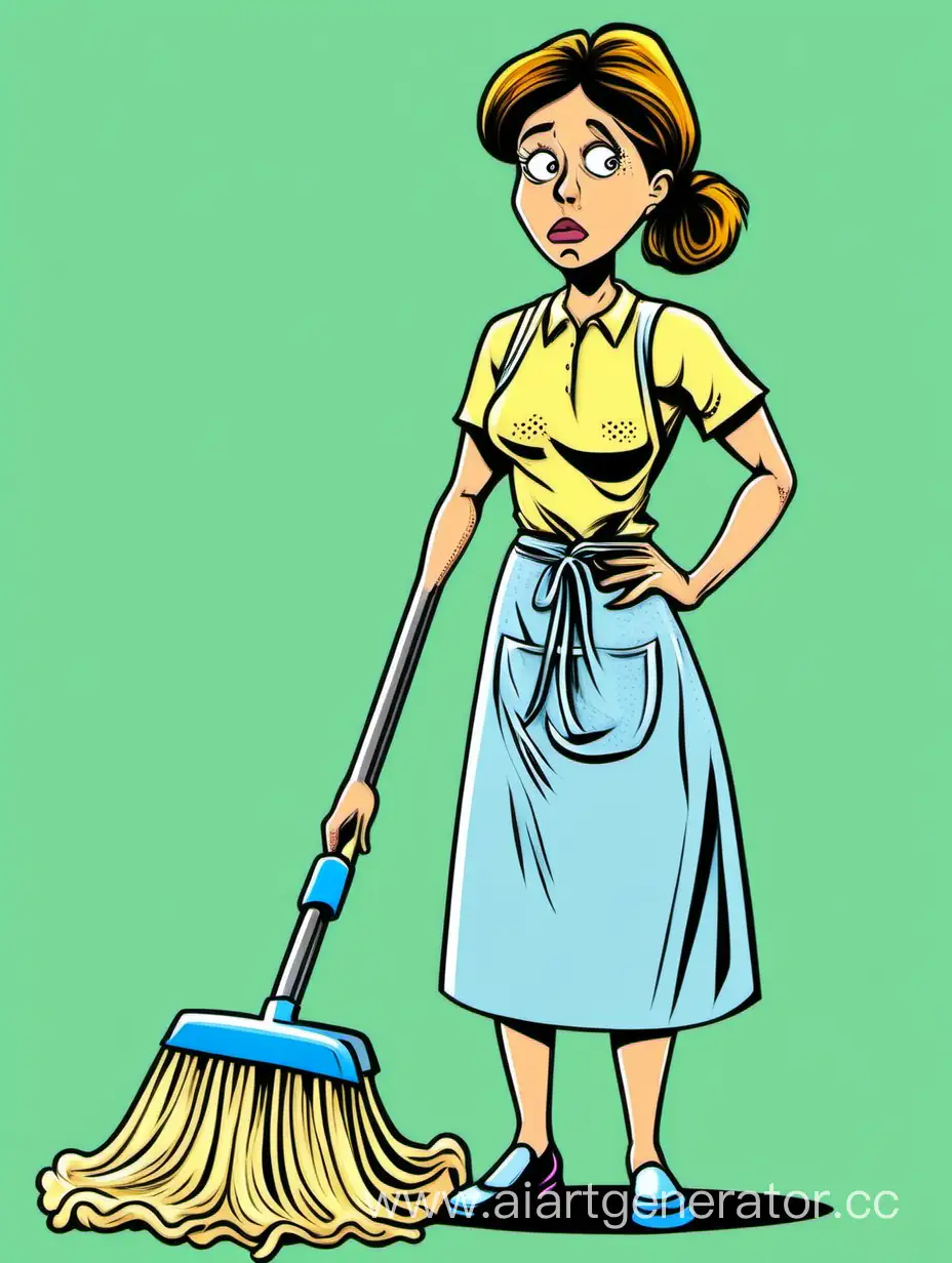 уборщица со шваброй женщина устала комикс стиль