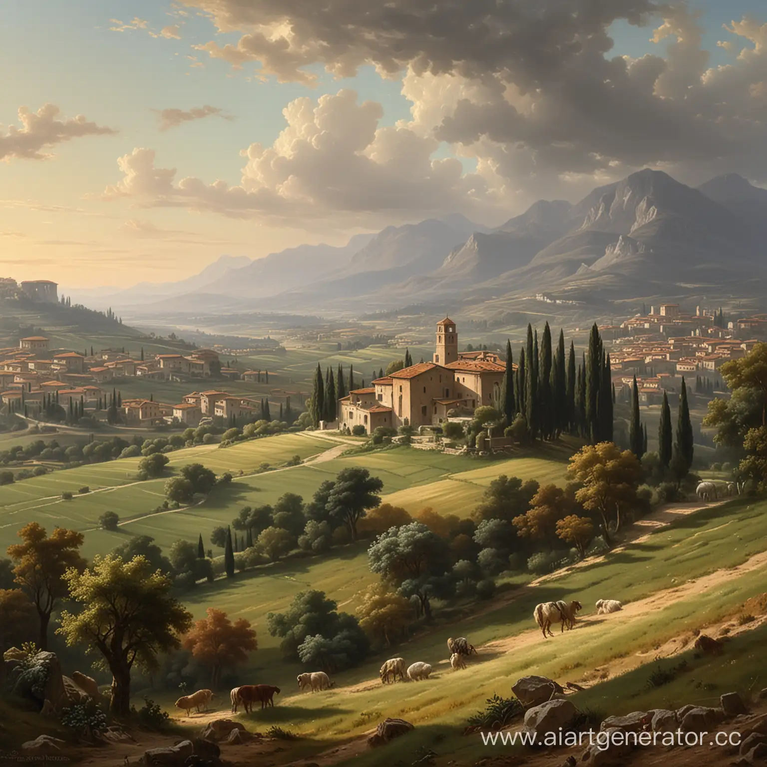 Idyllic-Italian-Countryside-Landscape-with-Rolling-Hills-and-Cypress-Trees