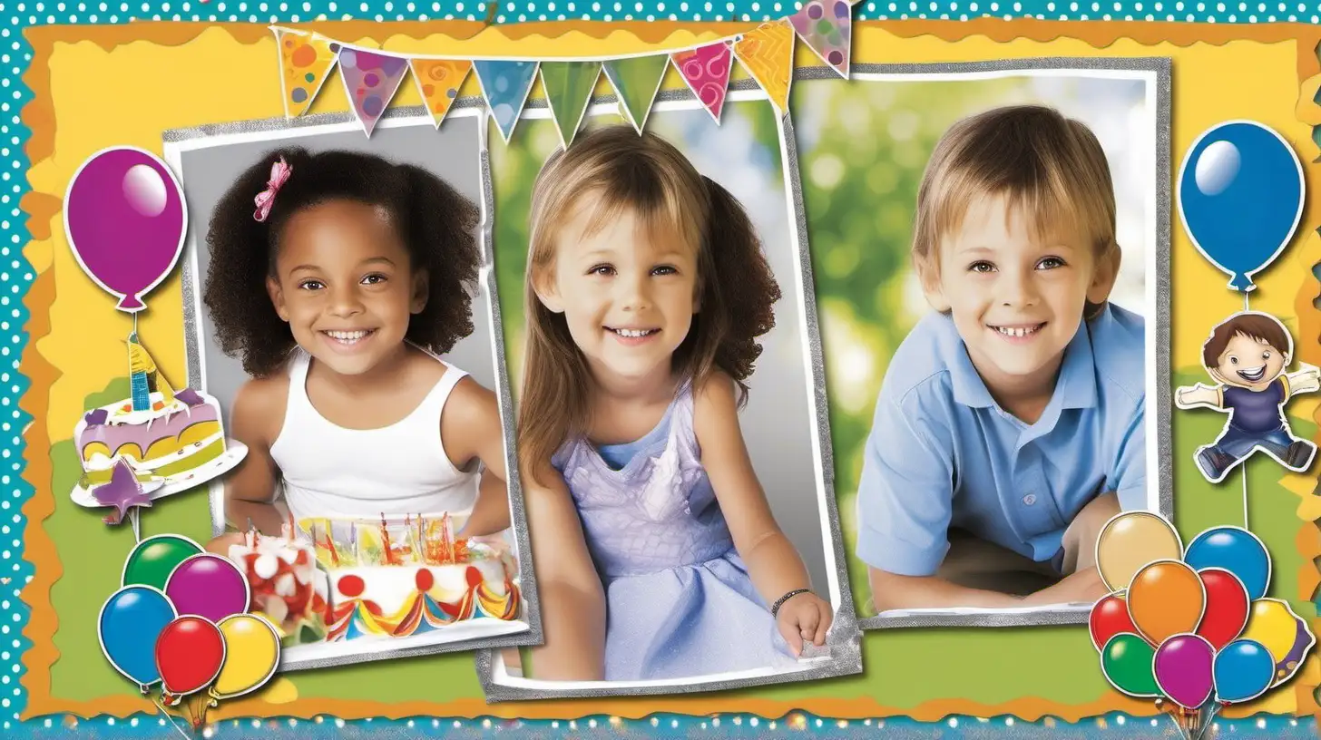 Vibrant Childrens Birthday Collage with Customizable Photo Cutouts
