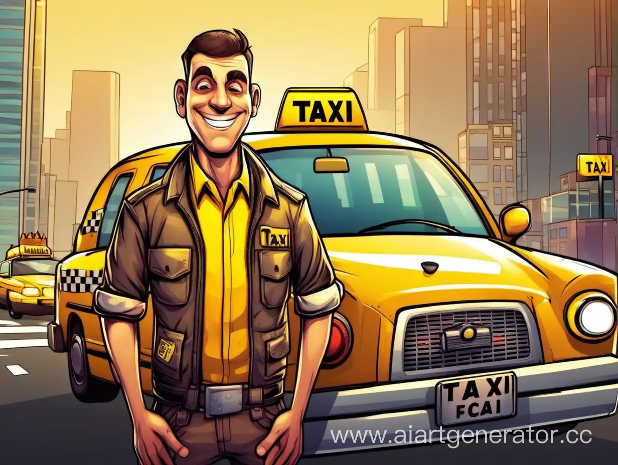 Улыбающийся игровой персонаж таксист
