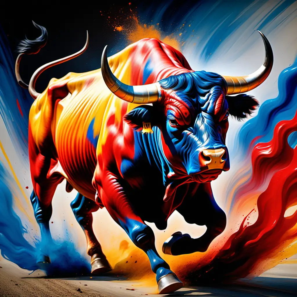 Dynamic Bull Run in Vibrant Oil Colors