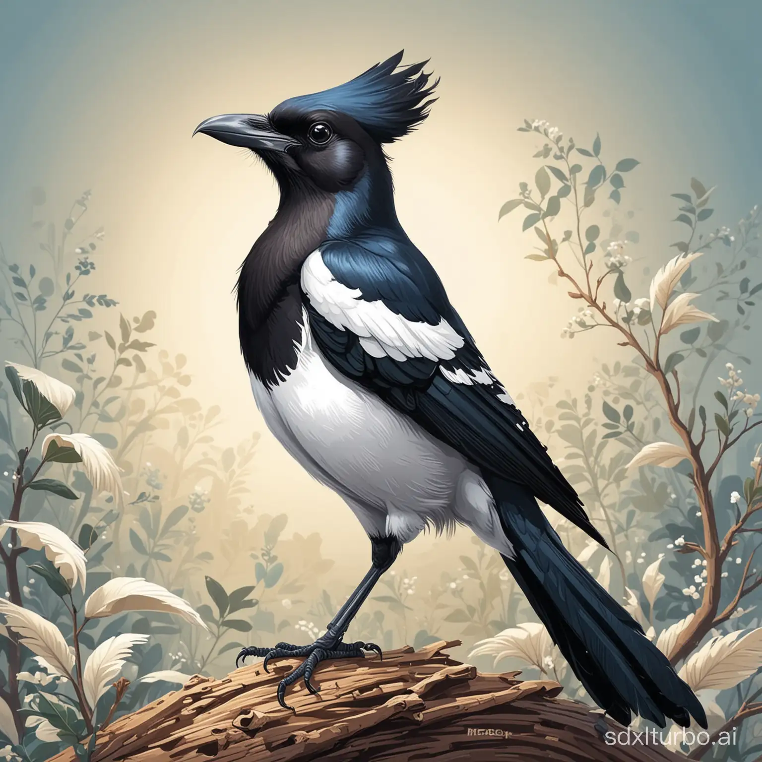 Whimsical-Cartoon-Magpie-Duo-Perched-on-a-Branch