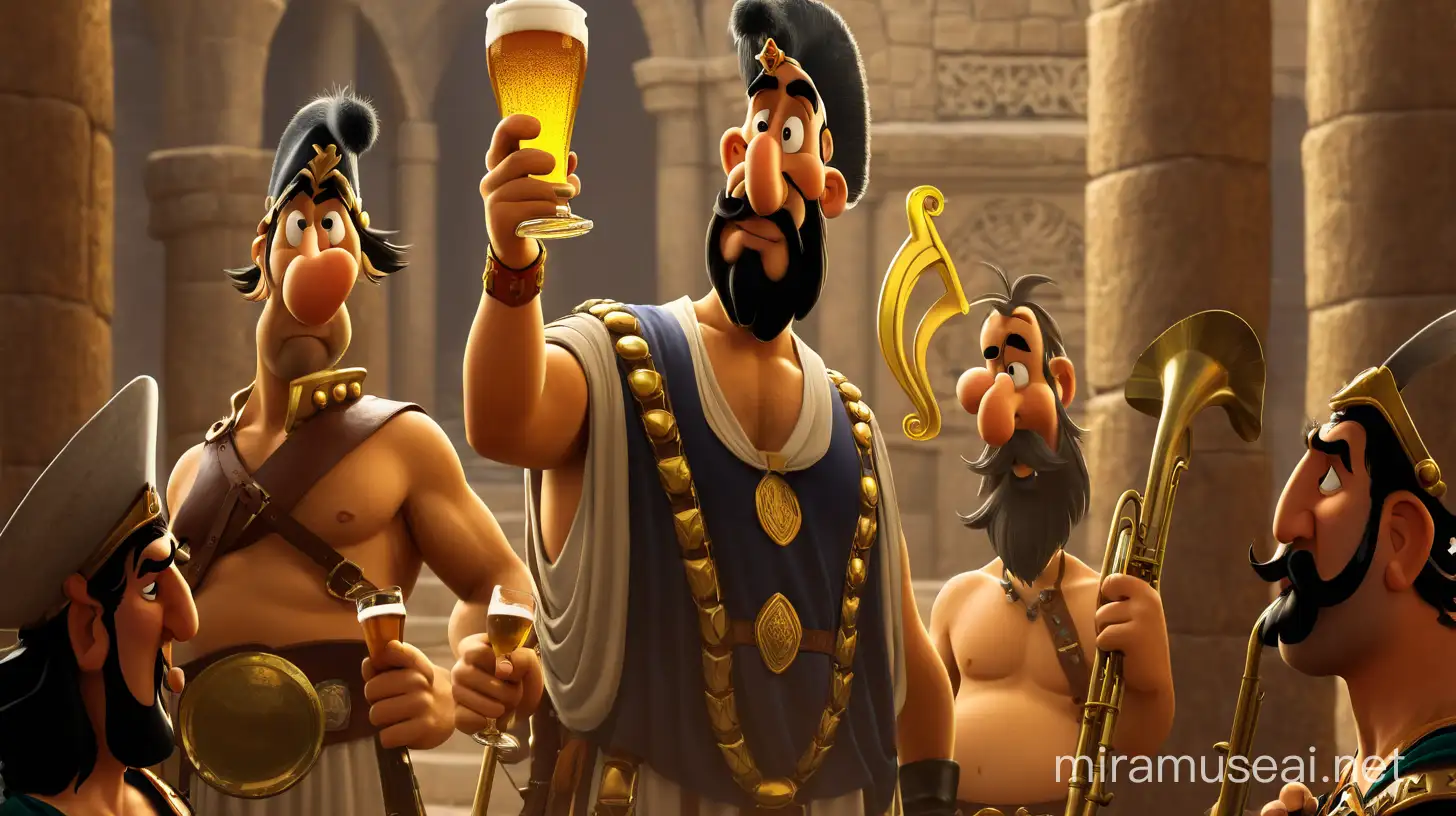 Drunken Roman Soldiers Celebrating with Beer and Music