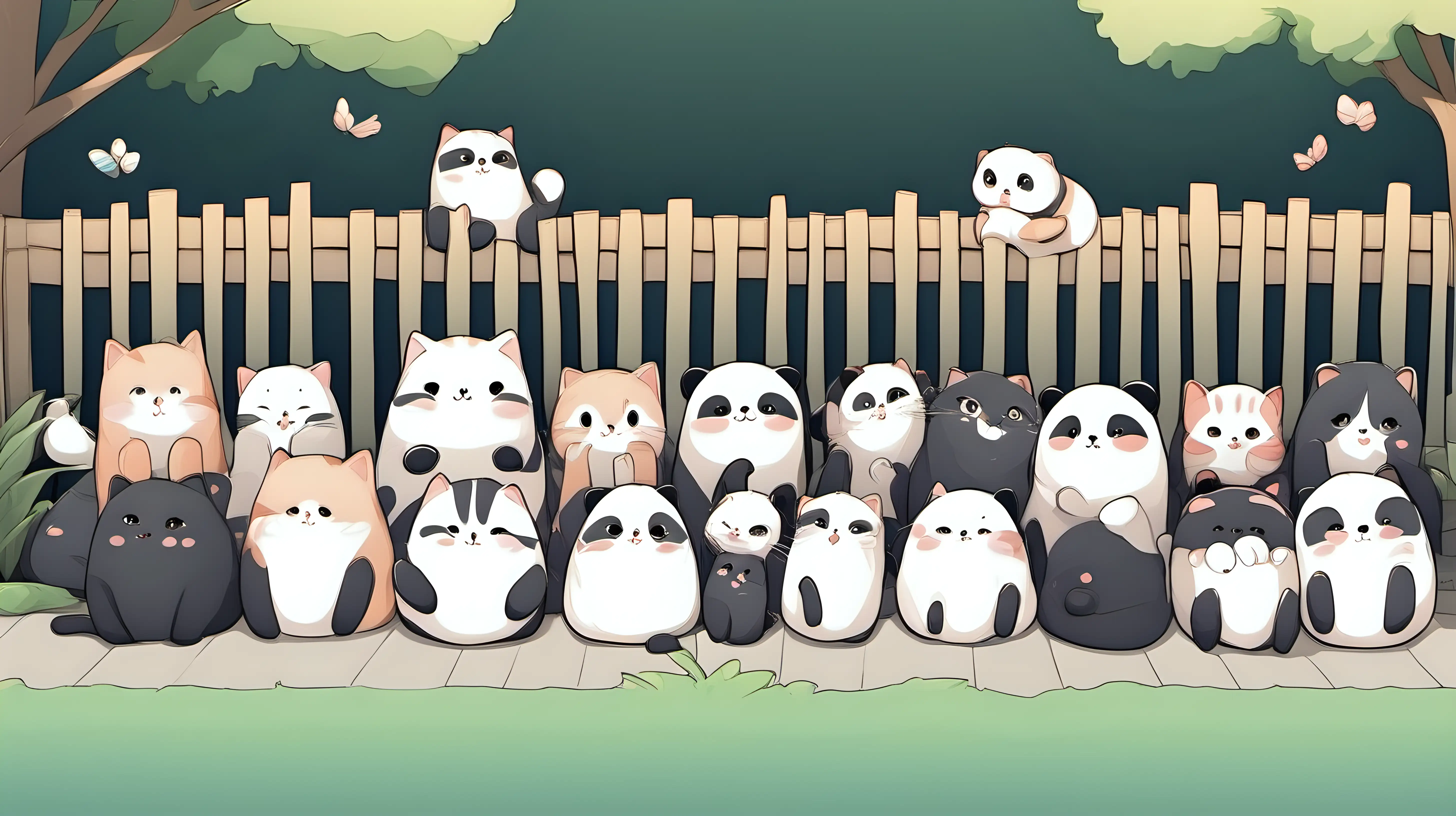 a blank place in the middle of image ,cute cats and pandas on sidelines