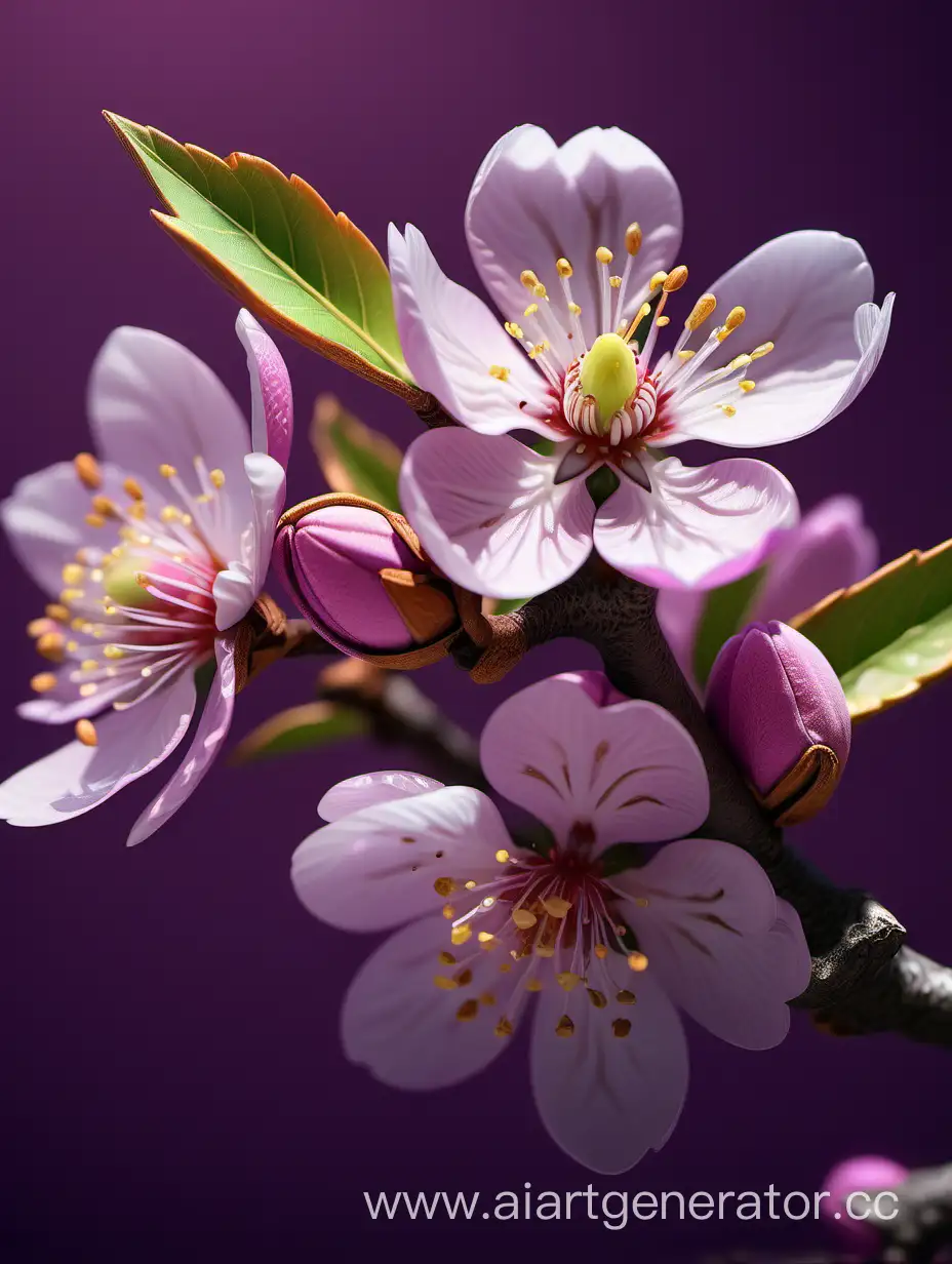 Almond Blossom 8k with details royal green and purple background