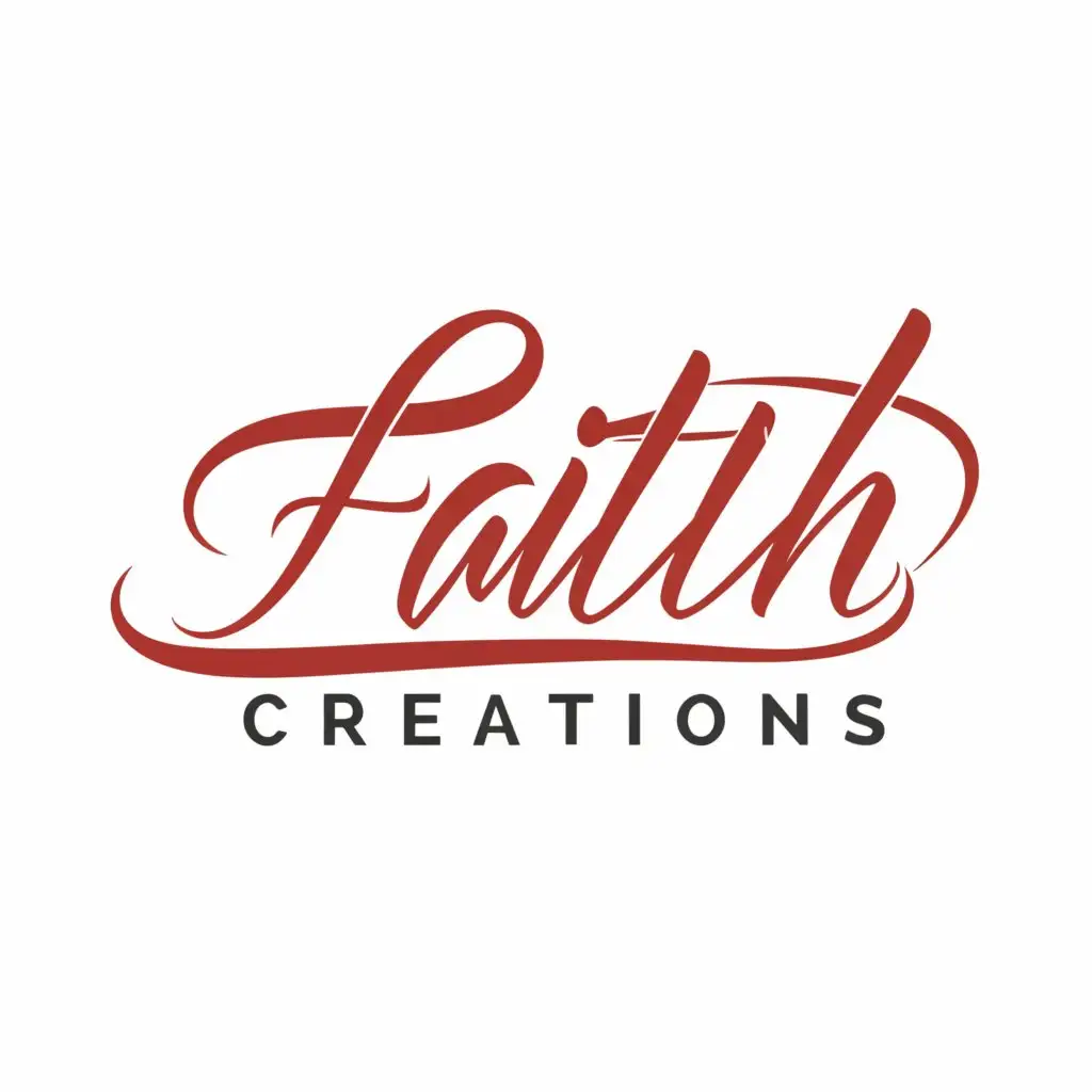 a logo design,with the text "FAITH CREATIONS", main symbol:Solid red elongated oval; cursive 
typography,Moderate,be used in Restaurant industry,clear background