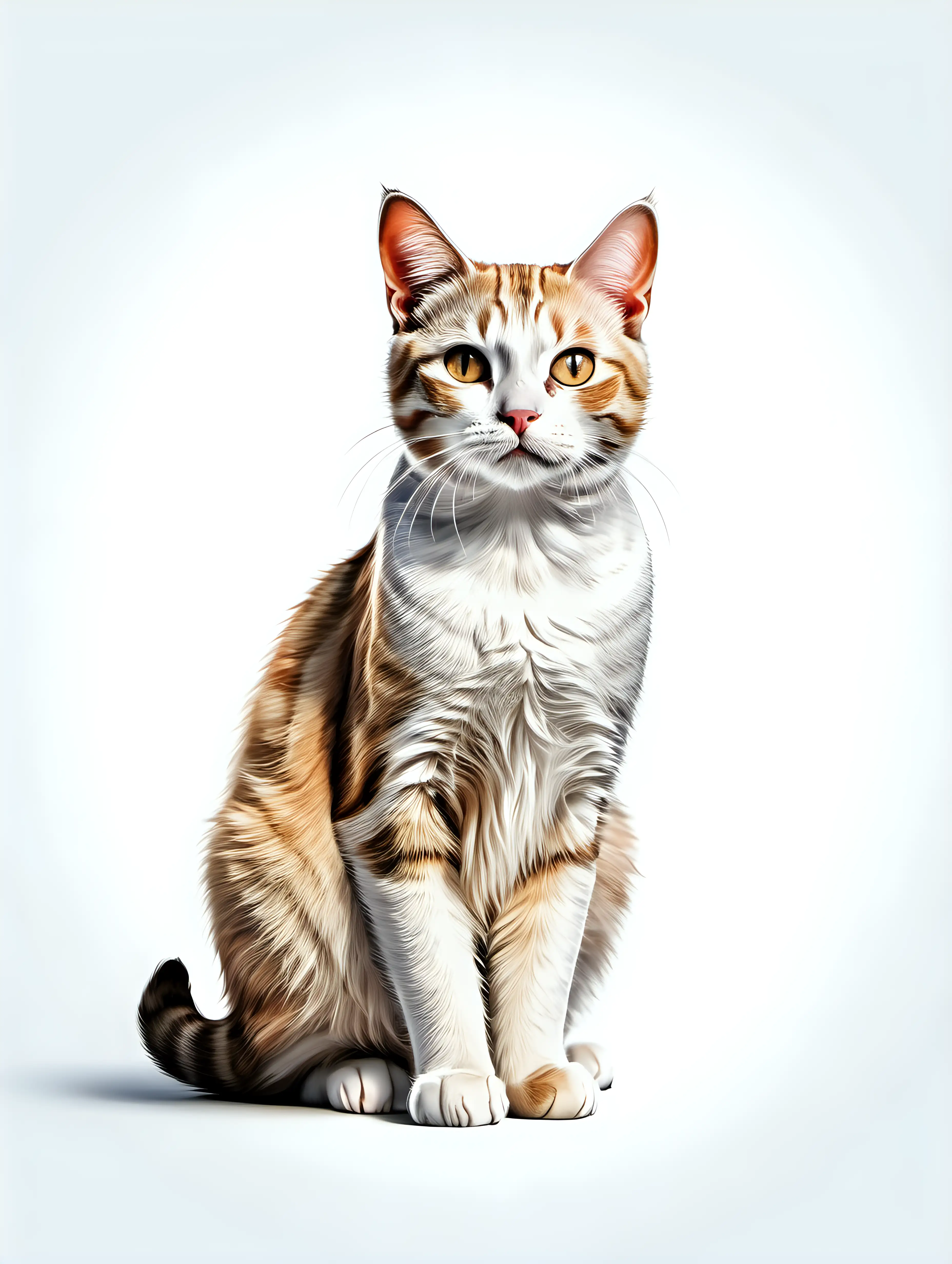White Cat Illustration on Isolated Background